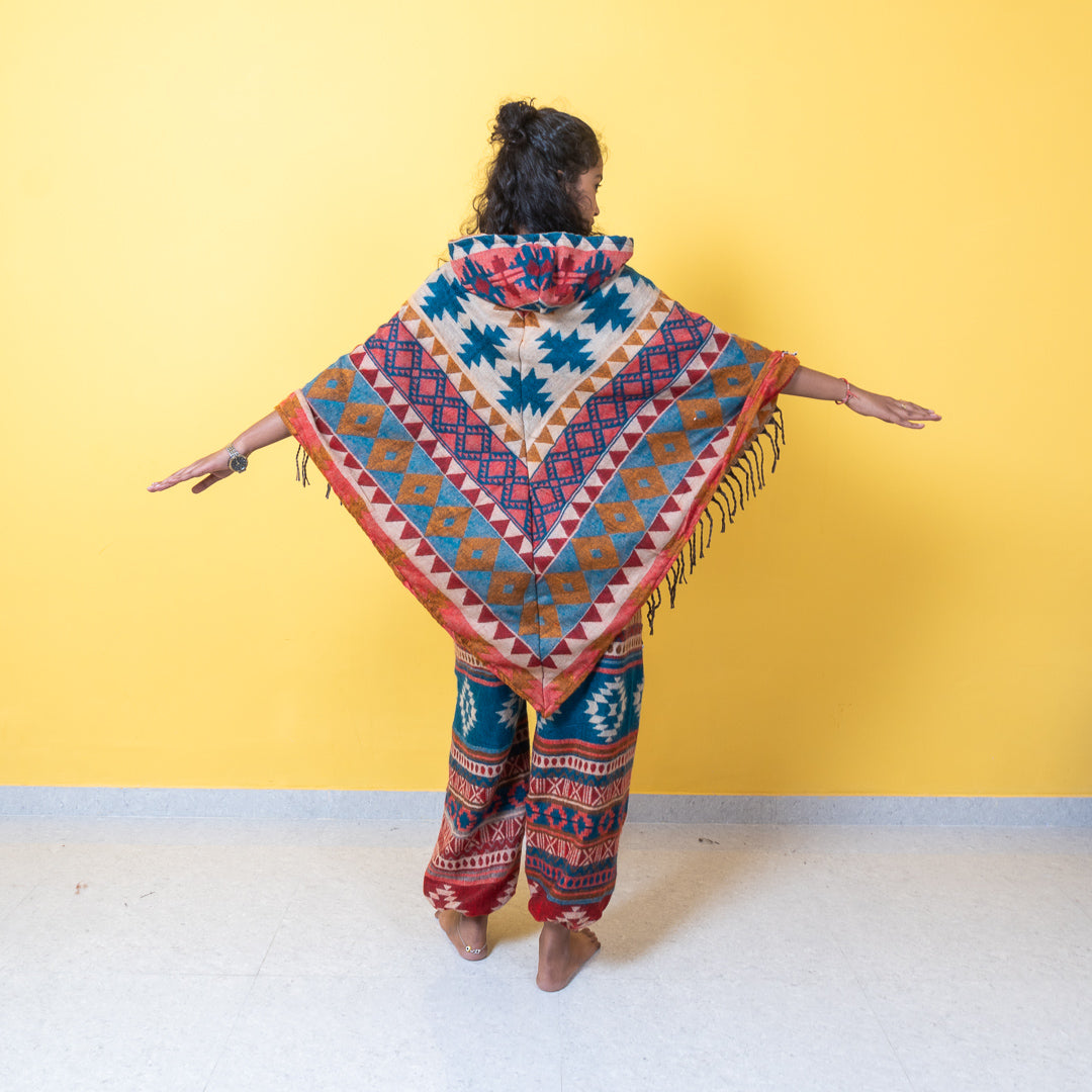 Vibrant Ikhat Print Unisex Poncho Coords