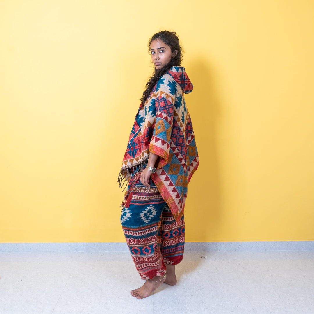 Vibrant Ikhat Print Unisex Poncho Coords