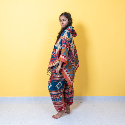 Vibrant Ikhat Print Unisex Poncho Coords