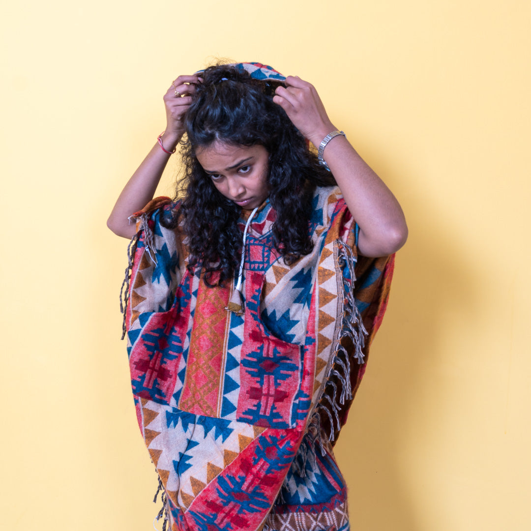 Vibrant Ikhat Print Unisex Poncho Coords